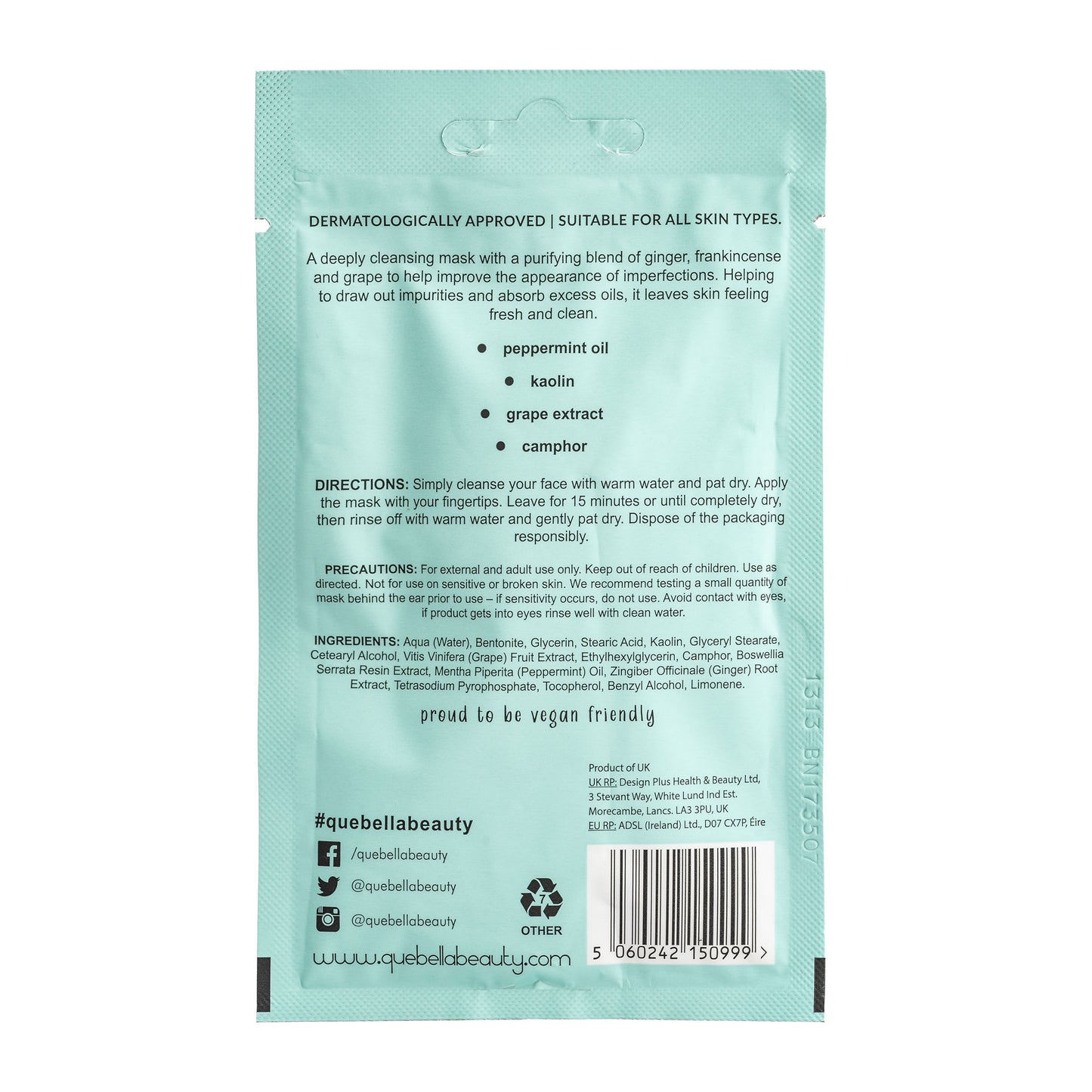 Que Bella Pore Minimizing T-zone or full Facial Mud Mask