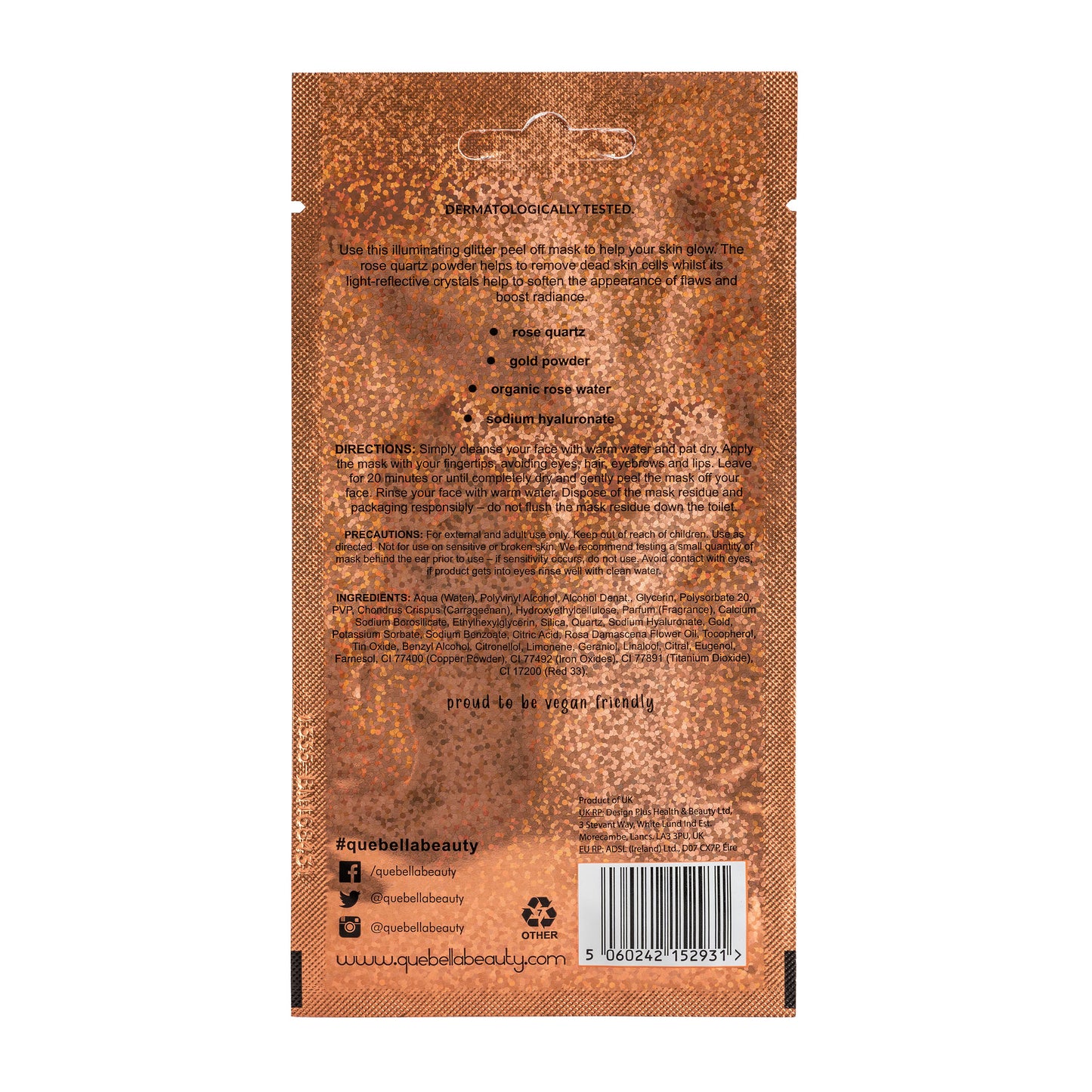 Que Bella Illuminating Rose Quartz Glitter Peel Off Mask